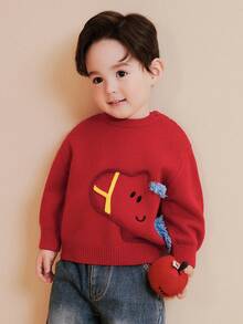 mini bala 2-6岁儿童羊毛混纺毛衣，柔软舒适，可爱设计，适合2026年冬季新年 - 紅色 - 查看 4