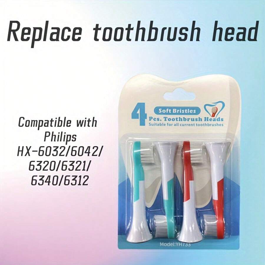 4个电动牙刷替换刷头，适用于飞利浦HX6032/6042/6320/6321/6340/6312 - 彩色 - 查看 1