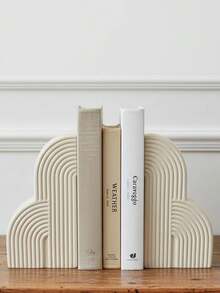 2pcs/Set, Stylish Resin Bookends, Arch Shape Matt Stripe Bookends, Black/White Decorative Ornaments For Home Office Desk Bookshelf Decoration, New Home New Year Gifts - Multicolor - View 12