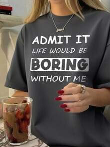 1 Pack Girls Casual Printed Crew Neck Short Sleeve T-Shirt Summer Student Youth Clothing - 深灰色 - 查看 1