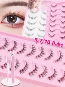 10/7/5 Pairs Natural False Eyelashes, Fluffy & Soft, Thick 3D Mink Lashes, Long & Fine, Messy Multi-Layer, Short & Dense Fake Lashes, Suitable For Wedding, Party, Club, Daily Work, Meeting, Comfortable To Wear, Handmade Lashes, Flared Ends, Elongate Eyes, Natural & Realistic, Whole Lash Strip, Long-Lasting & Voluminous, Popular Makeup Tool - Natural Lashes - View 2