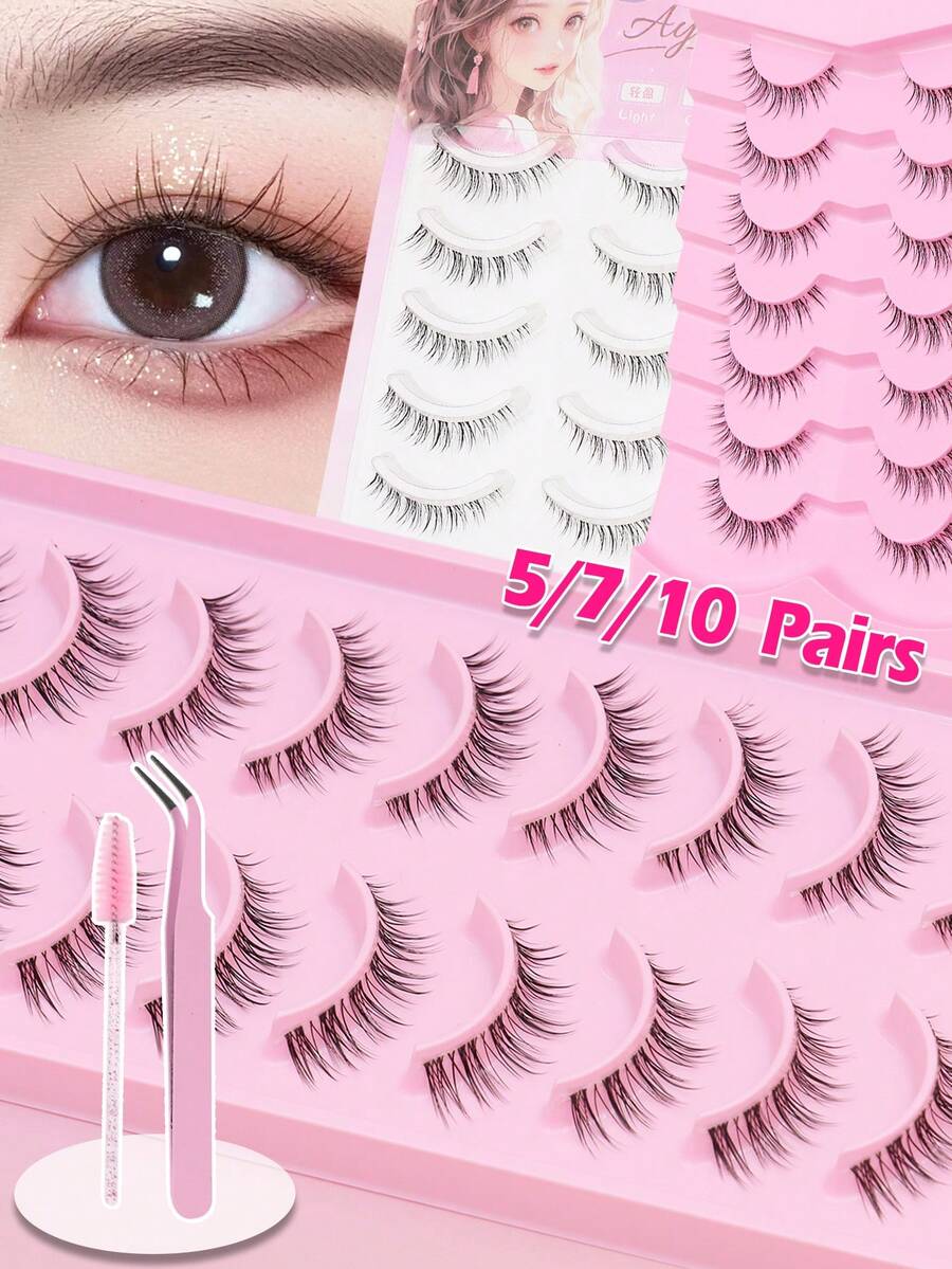 10/7/5 Pairs Natural False Eyelashes, Fluffy & Soft, Thick 3D Mink Lashes, Long & Fine, Messy Multi-Layer, Short & Dense Fake Lashes, Suitable For Wedding, Party, Club, Daily Work, Meeting, Comfortable To Wear, Handmade Lashes, Flared Ends, Elongate Eyes, Natural & Realistic, Whole Lash Strip, Long-Lasting & Voluminous, Popular Makeup Tool