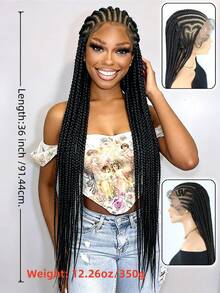 A ANYTIME 时尚新款高清全蕾丝单层编织假发，时尚长款独特巨型玉米辫发箍假发，女神日常佩戴首选 - 黑色 - 查看 7