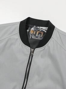 时尚休闲花卉衬里夹克 - 淺灰色 - 查看 3