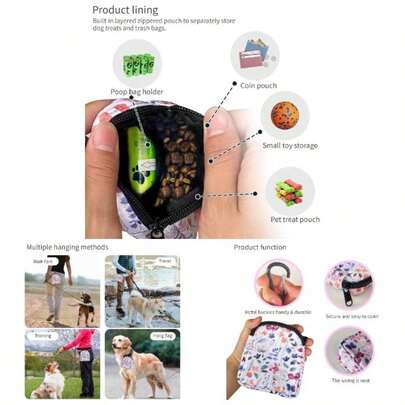 Dog Treat Pouch, Treat Pouches Pet Training, Portable Snack Reward Dog Food Dispenser Traveling Or Outdoor Use White Flower