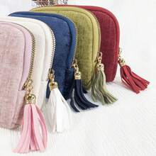 1 حقيبة تخزين مجوهرات فاخرة، متعددة الطبقات مع إغلاق سحاب وزخرفة شرابة - بطانة ناعمة، حقيبة سفر محمولة، تحتفظ بالأساور والساعات والأقراط - هدية أنيقة للنساء/الأم