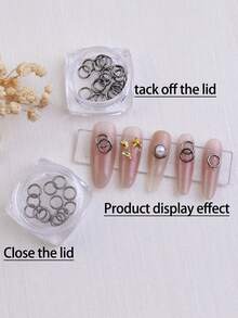 A Box Of Silver Alloy Punk-Style Nail Decals Featuring 3D Design With Y2K-Style Circular Metal Art Elements. It Is A DIY Nail Jewelry Product Used For Nail Polish Design, Suitable As Salon Accessories And For At-Home DIY Nail Decoration. - Multicolor - View 5
