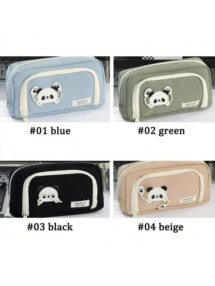 1pc, Maillard Wind Panda High Color Value Pencil Case Student Large Capacity Cute Cartoon Stationery Storage Pencil Case, Magic Card Panda Three-Layer Round Window Pencil Case,Multi-Functional Storage - Easily Store Small Stationery Items Such As Pens, Crayons, Erasers, Tapes, And Ballpoint Pens. It Can Also Be Used As A Makeup Bag, Makeup Storage Bag, Or Makeup Brush Holder. - Multicolor - View 1