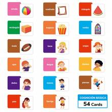 54 tarjetas ilustradas para niños en español, con patrones de dibujos animados lindos, animales, frutas, colores, reconocimiento de órganos y palabras de aprendizaje temprano, regalos de aprendizaje temprano para niños - Multicolor - Ver 5