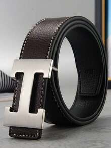 1条男士真皮腰带，荔枝纹光滑扣，H型扣，时尚休闲百搭腰带 - 彩色 - 查看 4