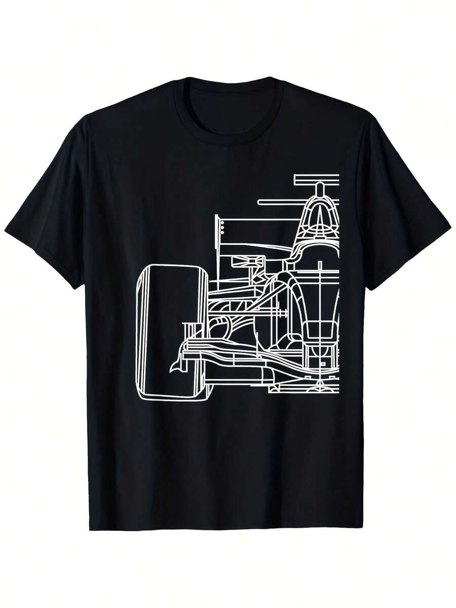 mens car t shirt f1 design with technical drawings short sleeve round neck casual apparel for casual attire durable hot transfer print fit for f1 fans engineers Fan gifts, Christmas clothing gifts, and the best choice for New Year's gifts for your loved one.