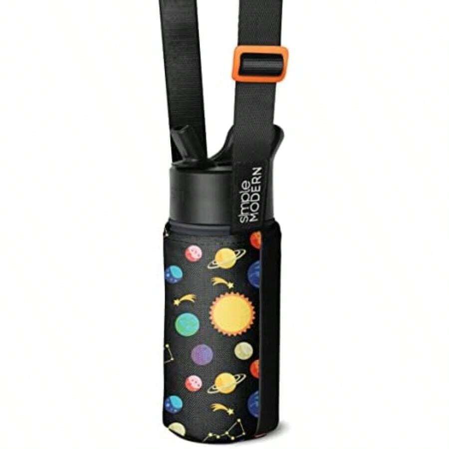- Portabidones de agua para niños con correa ajustable, bolsa cruzada para caminar, senderismo y escuela, colección Summit | negro medianoche(Se adapta a botellas de agua de 10 a 18 onzas Sistema solar) - Multicolor - Ver 1