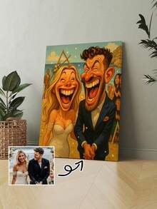 1pc Customized 2D Flat Frame Canvas Wall Art, Cartoon Portrait Painting, Exaggerated Funny Anime Character Portrait Wall Decor, Ideal Gift For Couples, Friends, Family, Pets, Office & Home Decoration - Multicolor - View 10