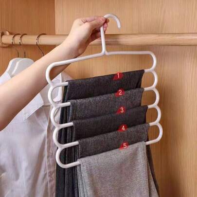 1pc Foldable Pants Hanger With 5-Tier Structure, Multifunctional Plastic Non-Slip Storage Hanger For Ties, Vests, Home Organization, With Anti-Slip Bar And 5 Crossbars