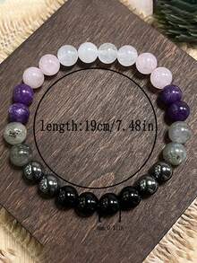 紫水晶、粉晶、拉长石和赤铁矿串珠手链，优雅冥想灵性疗愈手链，女士礼物，培养同理心 - 彩色 - 查看 2