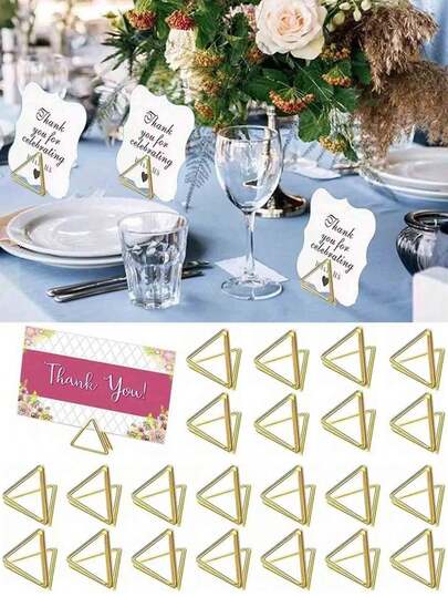 25/20/10个装三角形桌卡夹，三角形卡片夹，迷你金属卡片夹照片支架，桌号夹，婚礼餐桌装饰，留言卡夹，适用于婚礼、周年纪念日和派对