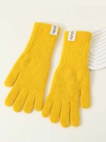 1 双女士保暖触屏露指手套，纯色针织加厚长袖口手套，适合秋冬季