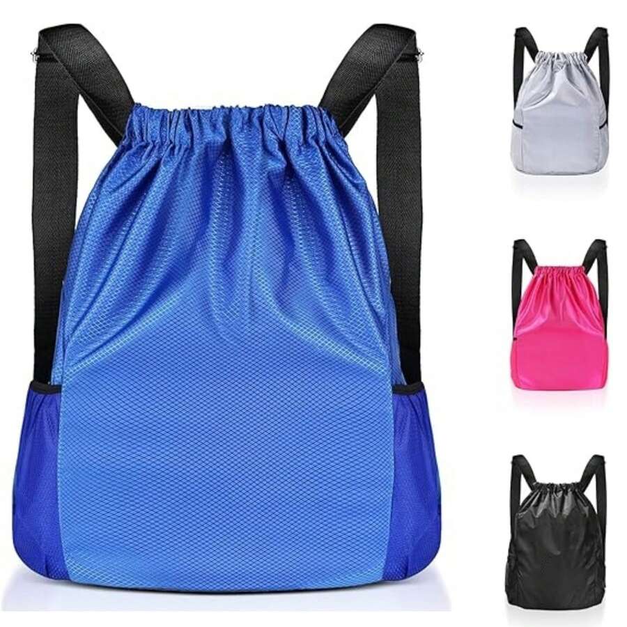 Drawstring Bags, Unisex Large Sports Backpack String Drawstring PE Bags For Men & Women, Sports Gym, Travel, Swimming, Holidays, Climbing, Hiking, Beach, Large Daypack, School Bag - 藍色 - 查看 1