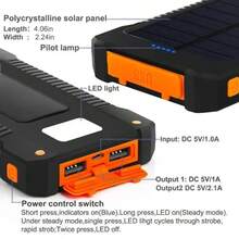 2025 Batería Portátil Solar 20000 mAh | Carga Rápida USB-C + Linterna Integrada | Diseño Compacto Liviano para Acampar Viajes Emergencias | Compatible con Teléfonos Tablets Cámaras GPS | Batería de Polímero de Litio Duradera - Naranja Coral - Ver 5