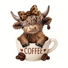 2026-NEW[ Latest Style]Hand-Painted Scottish Highland Cow Statue - Resin Ornament With Plaid Hat & Coffee Mug, Sitting Cow With Coffee Beans, Vintage Scottish Theme Decor For Home, Office, Or Gifts (Christmas, Halloween, Easter) - Cow Lover Gift - B - 查看 4