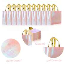 15/10/6pcs Rainbow Gradient Glitter Gift Bags, Pink Non-Woven Fabric Tote Bags, Fashionable Bridesmaid Gift Bags, Durable Shopping Bags, Suitable For Weddings, Bachelorette Parties, Gift Packaging, Decorations - Multicolor - View 5