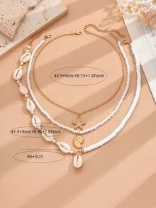 3 件波西米亚海滩度假风格海星、贝壳、海螺随机软陶瓷多层项链女士款（避免接触水）