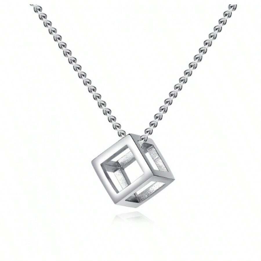 Western, Retro, Minimalist, Hollowed-Out, Pendant, Unisex, Necklace, Personalized, Square Magic Cube, Minimalist, 3D Accessories - Bạc - Xem 1