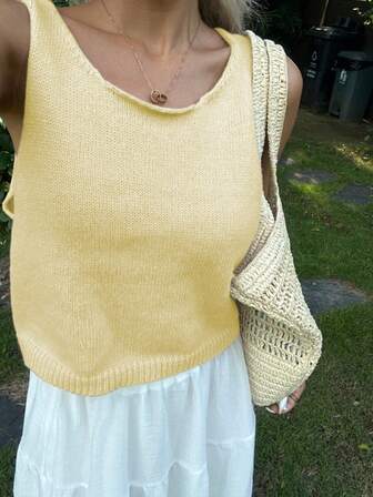 女士简约圆领纯色针织背心