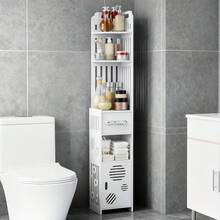 1PC Narrow Corner Bathroom Cabinet - Space-Saving Freestanding Storage Rack With Toilet Paper Holder, PVC Shelf Easy Assembly - Louvered Door - View 11