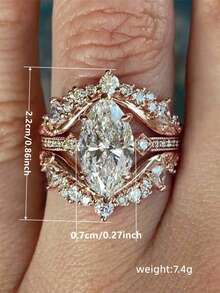 3 件/套华丽方晶锆石戒指套装，适合女士结婚订婚周年纪念珠宝情人节礼物、妈妈、母亲、母亲节、礼物 - 金黃色 - 查看 6