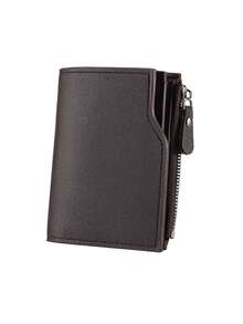 1pc Men's Solid Color Short Wallet With Side Zipper, Multi-Functional Card Slots - Multicolor - View 7