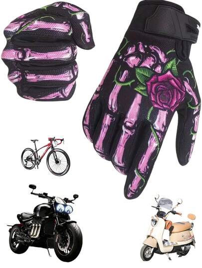 1Pair Unisex Motorcycle & Mountain Bike Riding Gloves - Skeleton Pattern Touchscreen Full Finger, Lightweight Anti-Slip, Windproof Warm For BMX, ATV, MTB Cycling, Bicycle, Motorbike, Electric Bike & Off-Road Vehicle