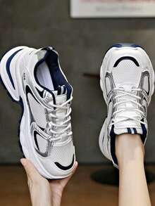 2025 Spring/Summer New Thick Sole Mesh Casual Sports Shoes, Women - White - View 2