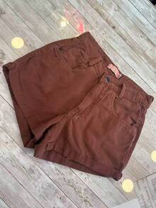 Women's Mom Jeans Shorts, High Waist, Comfortable, Premium Quality, Stylish, Casual - Marrom - 查看 1