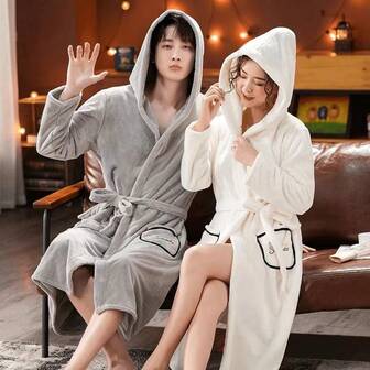 1件装女士可穿戴白色贴花浴袍，情侣浴袍，可作毛巾使用，保暖，加厚超强吸水，吸水性强，珊瑚般柔软蓬松的质地，优雅长袖设计，内置口袋，可机洗的奢华毛巾