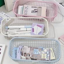 4 件奶油色铁丝收纳篮，多件装，多色组合收纳，多功能桌面办公和学生用品收纳盒，笔筒