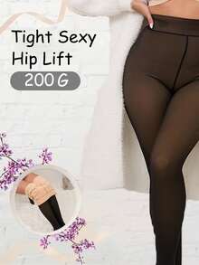 女士保暖打底裤，性感半透明天鹅绒内衬紧身连裤袜，加厚保暖内衬长筒袜，冬季街头风长裤 - 彩色 - 查看 4