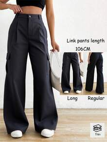 Pantalones largos de bombeo de cuerda para mujeres, bolsillos de ajuste de bombeo de cuerda para cinturones, tejidos de algodón y poliéster ligeros, cómodos y transpirables, lavables a máquina, casual diario - Negro 1 - Ver 3
