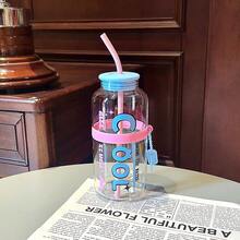 Large Capacity Mirror Glass Cup With Straw, Minimalist Office/Household Water Cup - GP-4140B Transparent Blue-pink - View 6