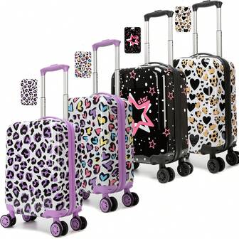 2件套女童行李箱套装，含背包、颈枕、挂绳、午餐包和带轮子的16英寸硬壳拉杆箱，女童可登机旅行拉杆箱，符合航空公司规定，适合返校季使用。