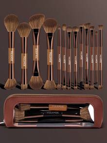 MAANGE 6/10/14pcs Soft Natural Synthetic Makeup Brush Set, Includes Face Brush, Powder Brush, Blush Brush, Concealer Brush, Contour Brush, Nose Brush, Highlighter Brush, Foundation Brush, Detail Brush, 2-In-1 Portable Multifunctional Makeup Brushes, Suitable For Home Or Travel, Essential For Makeup, Great Gift - Brown - View 15