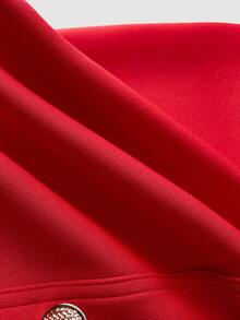 优雅女士中长连衣裙，修身剪裁，红色，适合下午茶、教堂、办公室、约会、生日派对、春秋季休闲穿着。 - 紅色 - 查看 11