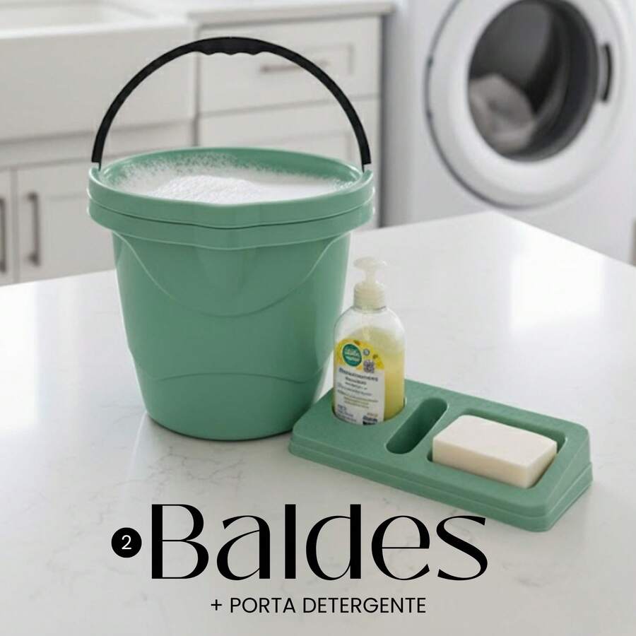 7.5 Liter Cleaning Bucket Set + Dish Soap Dispenser Sink Organizer For Home Use - 2 Buckets + 1 Mint Green Detergent Holder - View 1