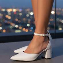 Rosavivi Women's Casual Open Toe Pumps With 5cm Block Heel And Comfort Closed Back And Buckle 0002 - 白色 - 查看 1