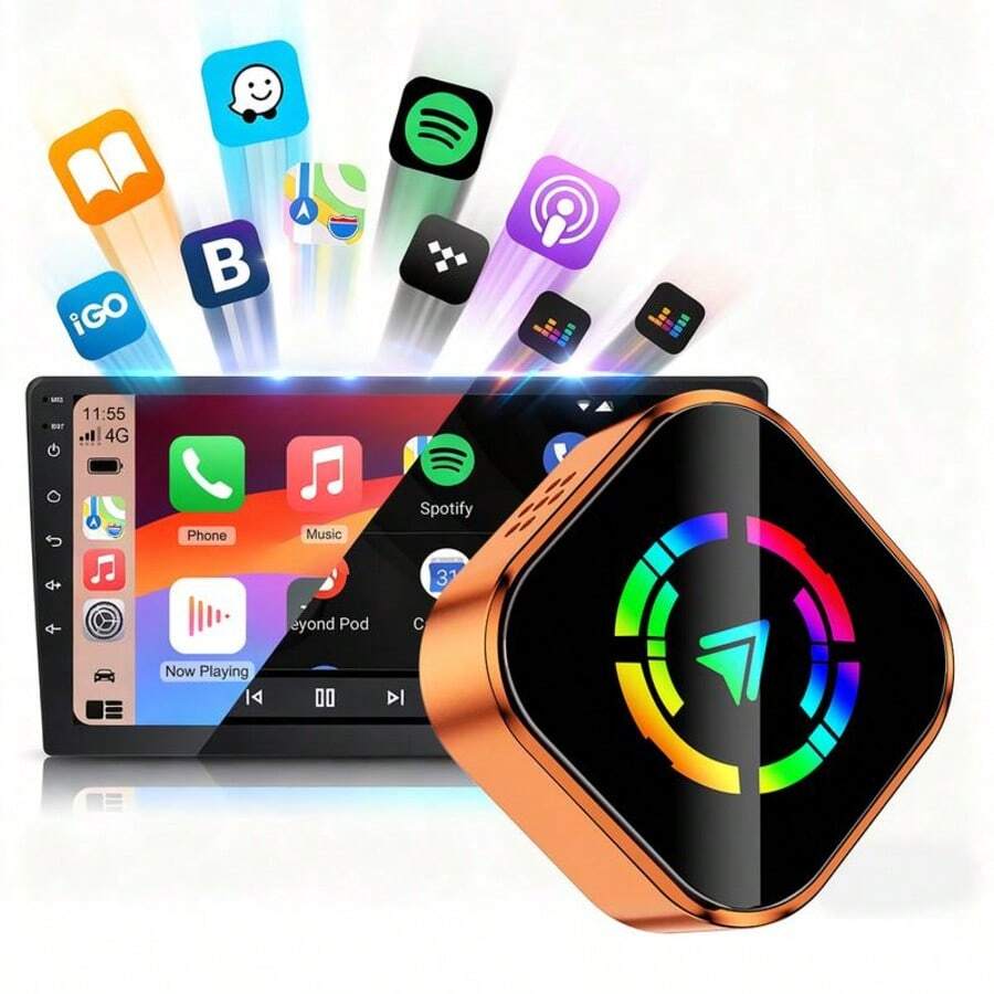 2026 Wireless Carplay Adapter For IPhone/Android - Fast Connection,No Latency,Hands-Free Call Wireless Adapter Electronic Charger Carplay Dongle - Colorful Orange - 查看 1