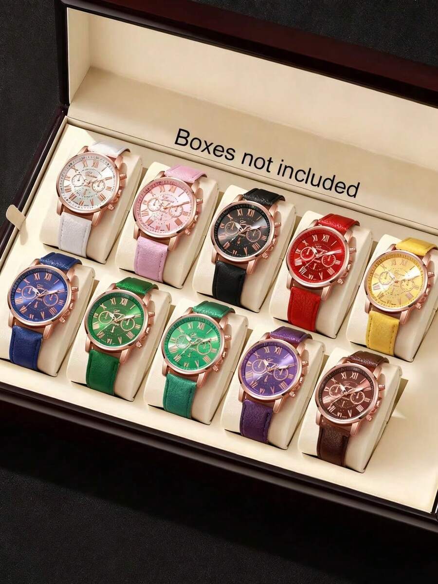 1pc Women's Fashion Casual Quartz Watch With Three-Eye Roman Numeral Dial, Perfect Gift For Family And Friends - Gold - View 1