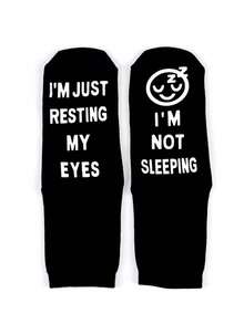1 Pair Plus Size Men's Novelty Gift Cute Non-Slip Floor Socks: I'm Not Sleeping I'm Just Resting My Eyes, Suitable For Resting - Multicolor - View 5