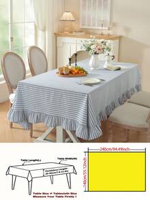 1pc Japanese Style Floral Rectangular Tablecloth, Suitable For 4-6 People, Great For Home Parties, Outdoor Weddings, Small Gardens, Kitchen & Dining Room Decor - Yarn-dyed Blue Striped Lotus Edge - View 12