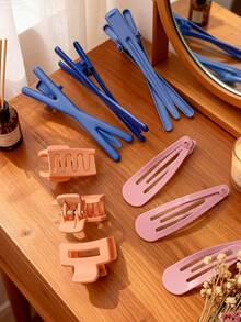 9pcs 3 Pink Water Droplet Clips, 3 Square Frosted Grip Clips, 3 Blue X Clips Minimally Frosted Teardrop Shaped Clip For Girls, Side Clip With Bangs, Broken Hair Clip With BB Hairpin, Versatile Hair Clip For Outdoor Use Girl Heart Cream Girl Dreamy Candy Color Bounce Di BB Hair Clip, Claw Clips, Hair Slide, Hair Barrettes