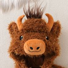 Disfraz de animal para bebé pequeño, mono de nieve con capucha y cremallera de manga larga de vaca de las Tierras Altas de peluche - Caqui - Ver 3